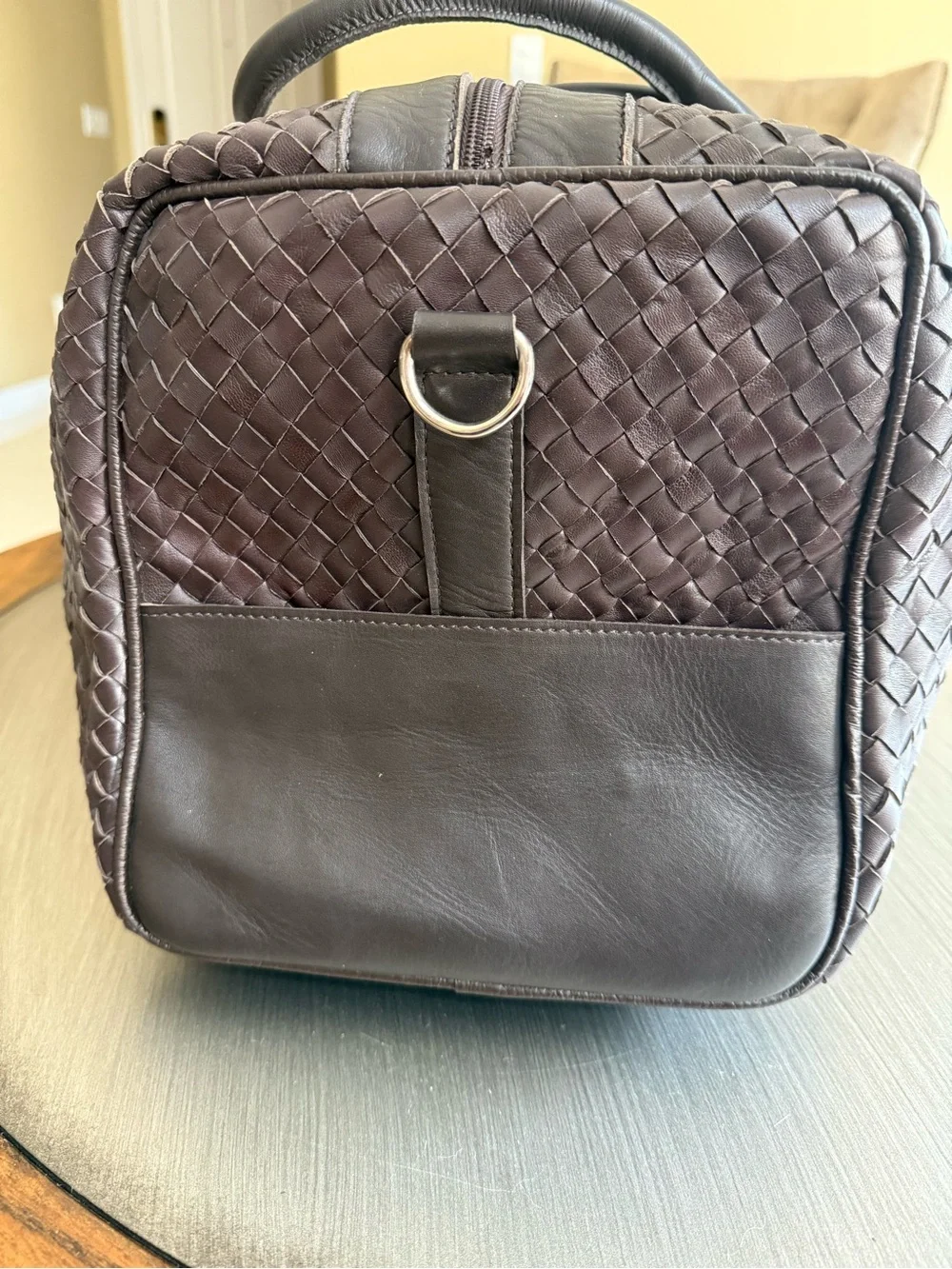 Handmade genuine Woven Leather Weekend Duffel Bag - Dark Brown